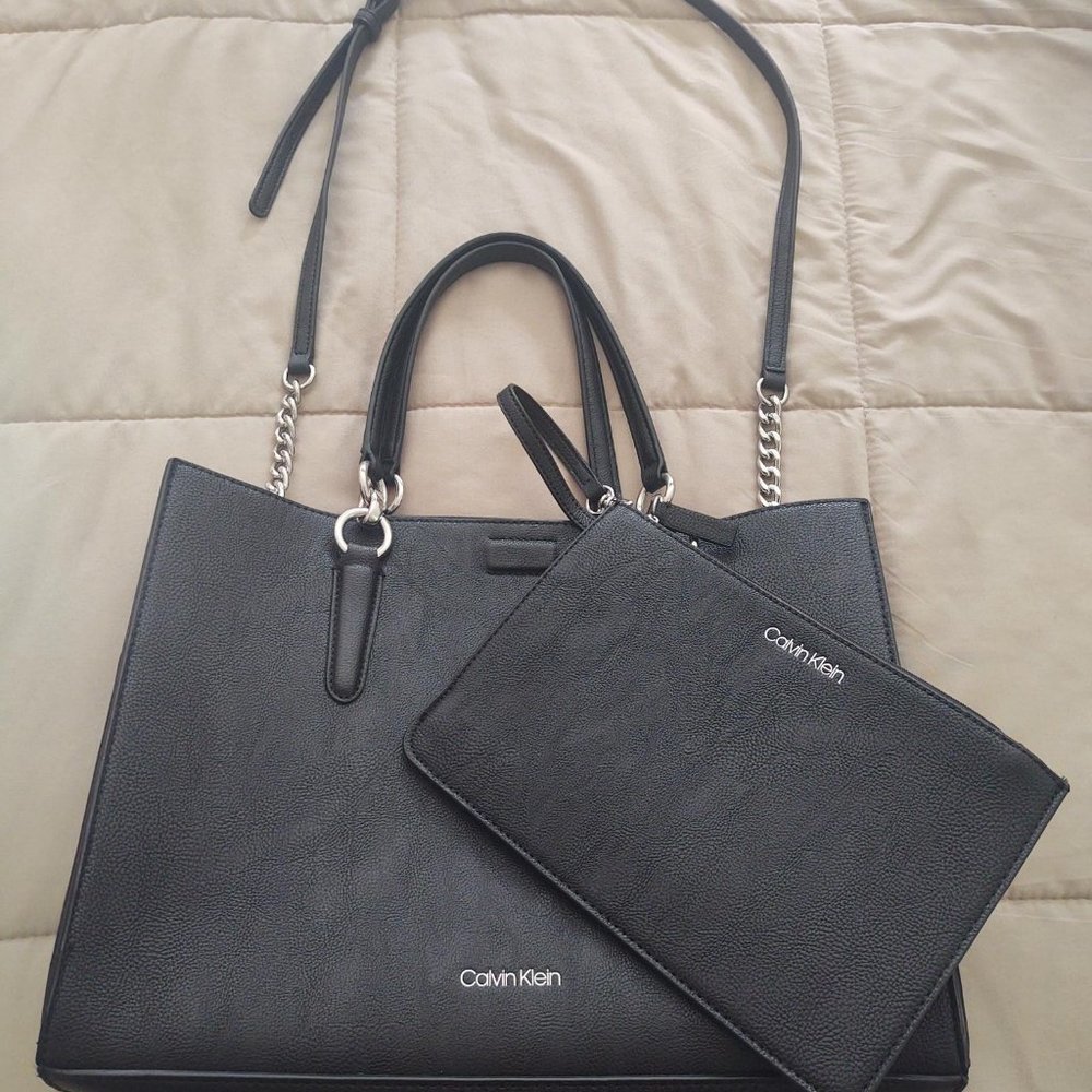 Calvin Klein Black Faux Leather Tote bag